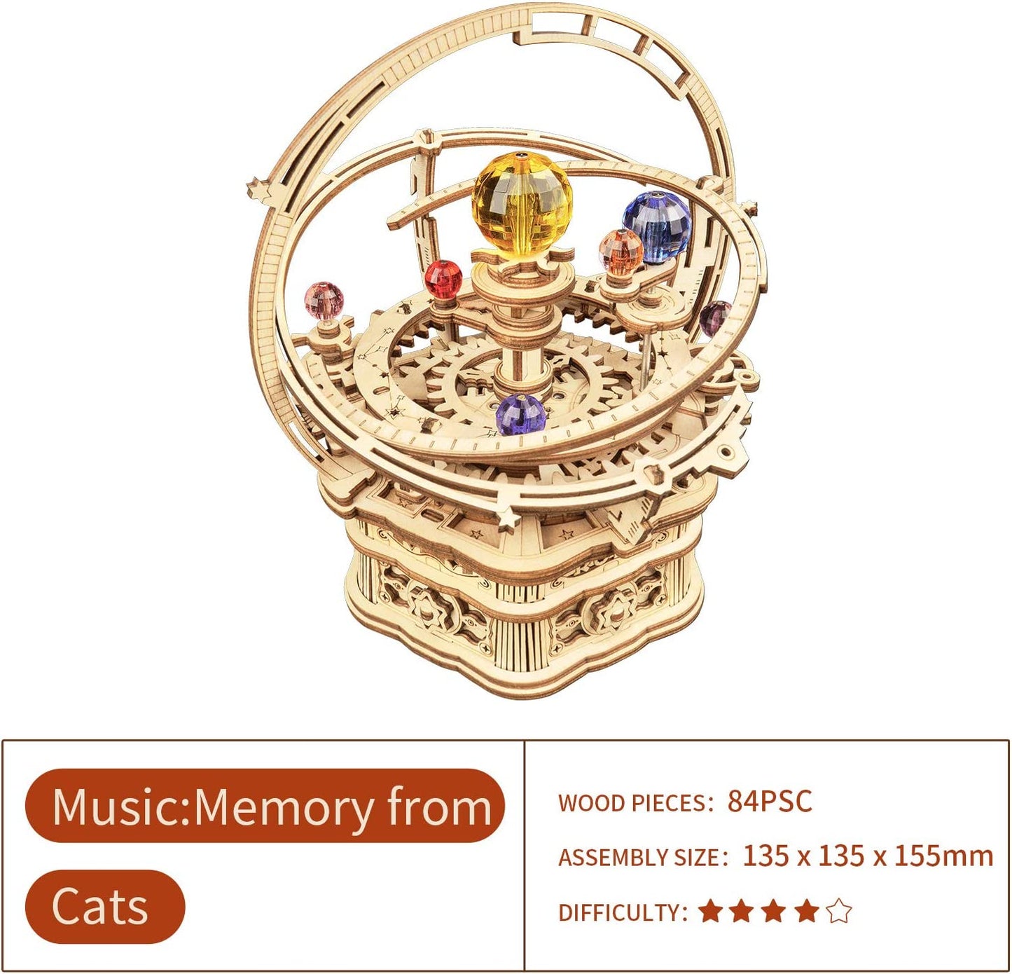 Robotime ROKR 3D DIY Wooden Puzzle Rotating Starry Night Mechanical Music Box