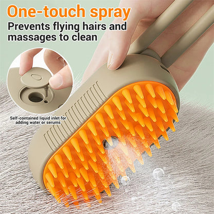 Pet Steamer Fur Brush with 3 in 1 Electric Spray