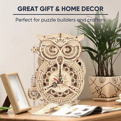 Robotime ROKR 3D DIY Wooden Puzzle Owl Wooden Clock