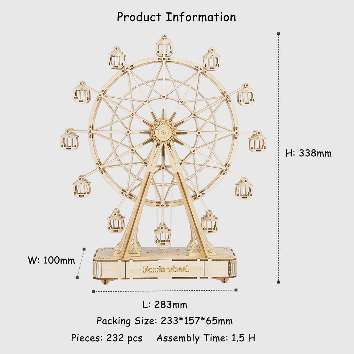 Robotime ROKR 3D DIY Wooden Puzzle Rotatable Ferris Wheel Model With Music