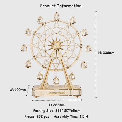 Robotime ROKR 3D DIY Wooden Puzzle Rotatable Ferris Wheel Model With Music