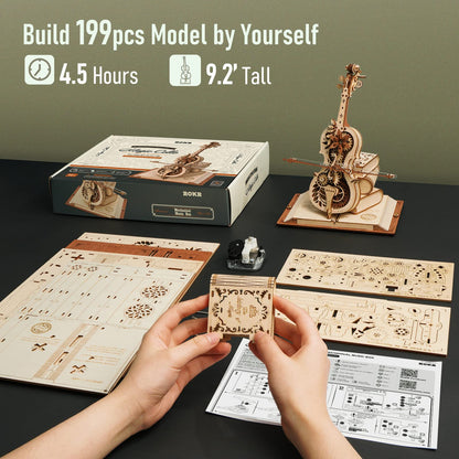 Robotime ROKR 3D DIY Wooden Puzzle Magic Cello Mechanical Music Box