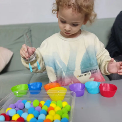 Rainbow Counting Pompoms for Montessori Learning Toddlers