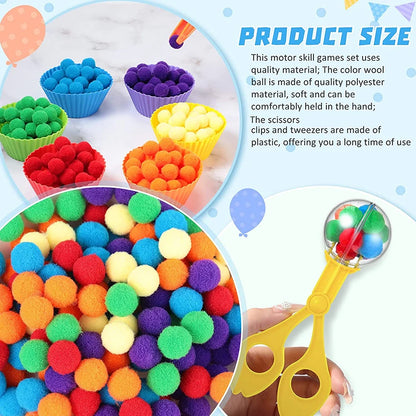 Rainbow Counting Pompoms for Montessori Learning Toddlers