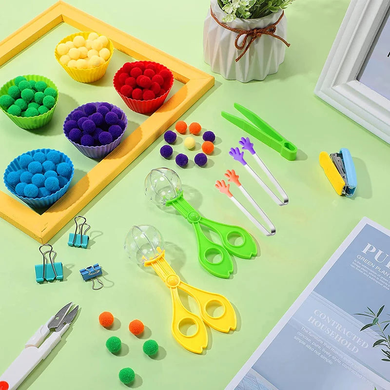 Rainbow Counting Pompoms for Montessori Learning Toddlers