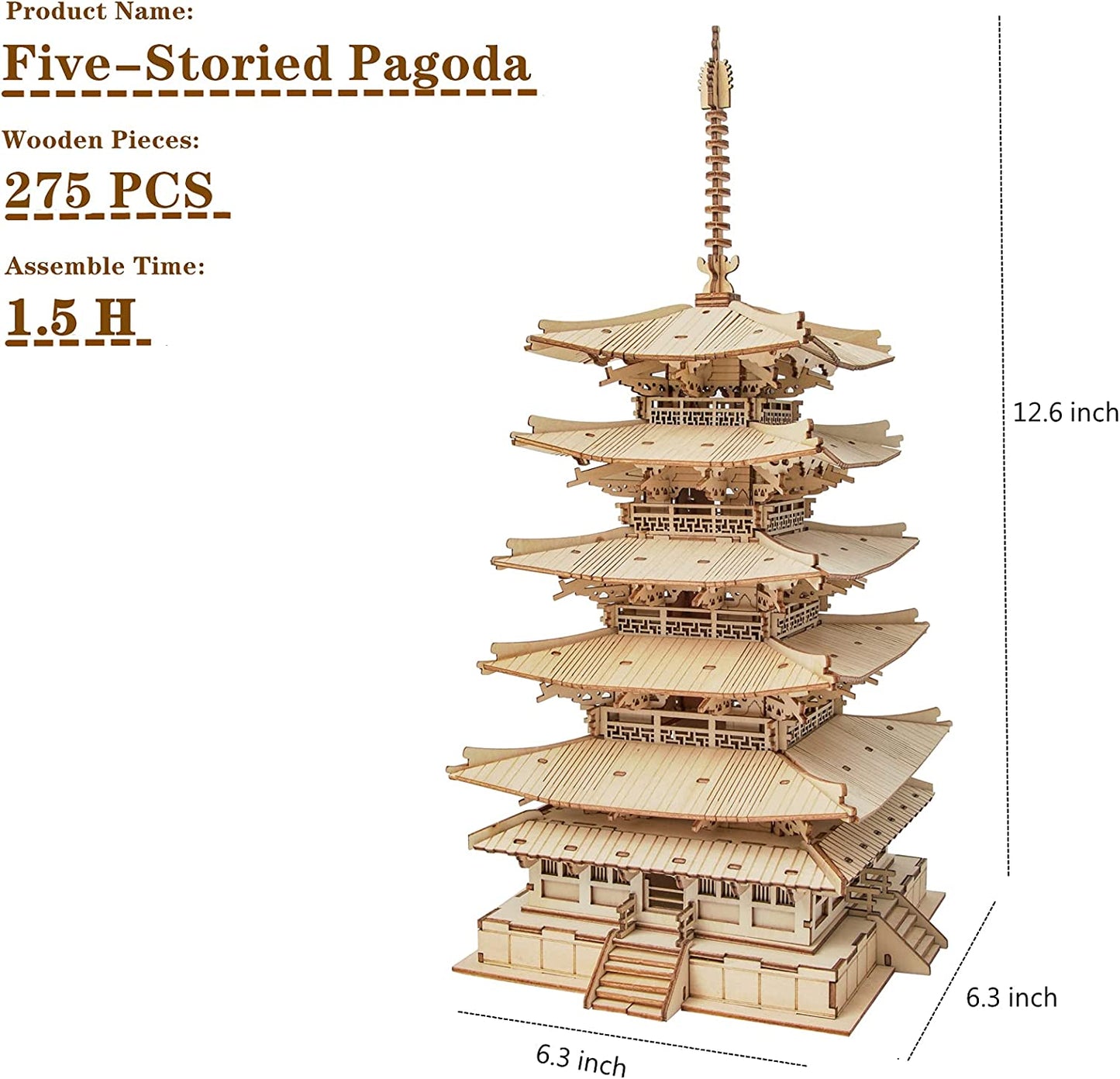 Robotime ROKR 3D DIY Wooden Puzzle Five-storied Pagoda