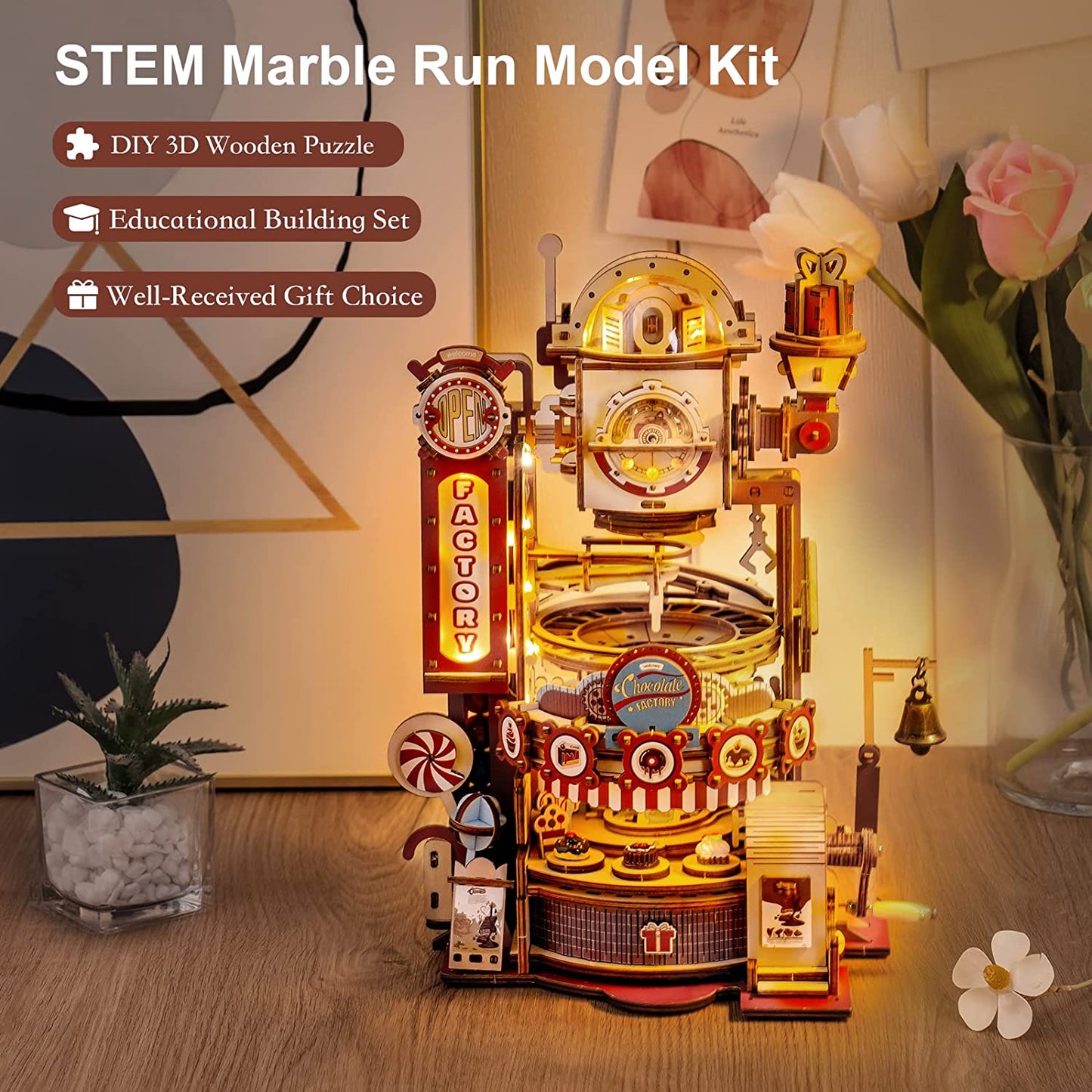 Robotime ROKR 3D DIY Wooden Puzzle Marble Chocolate Factory