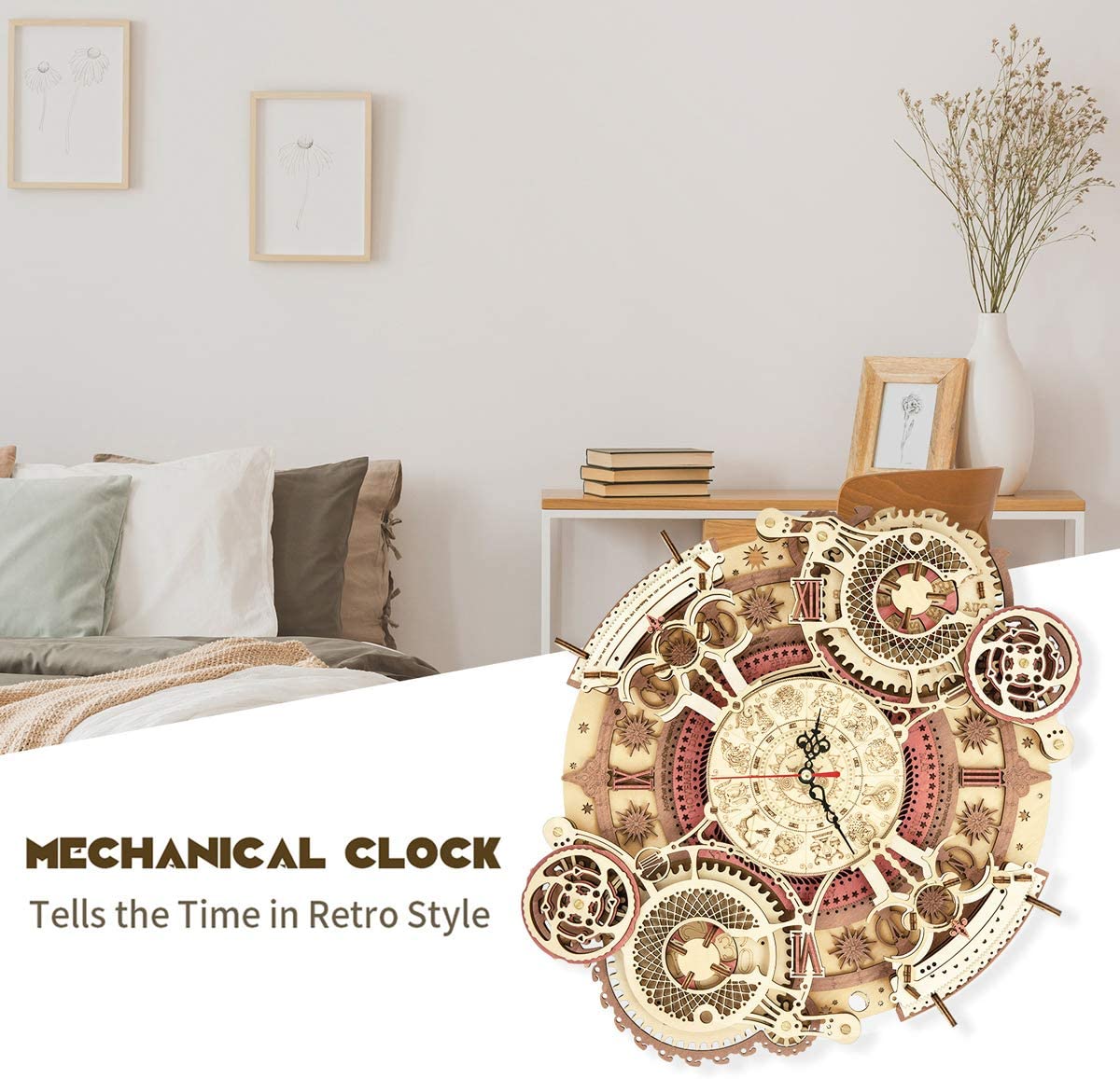 Robotime ROKR 3D DIY Wooden Puzzle Time Art Zodiac Wall Clock