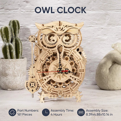 Robotime ROKR 3D DIY Wooden Puzzle Owl Wooden Clock