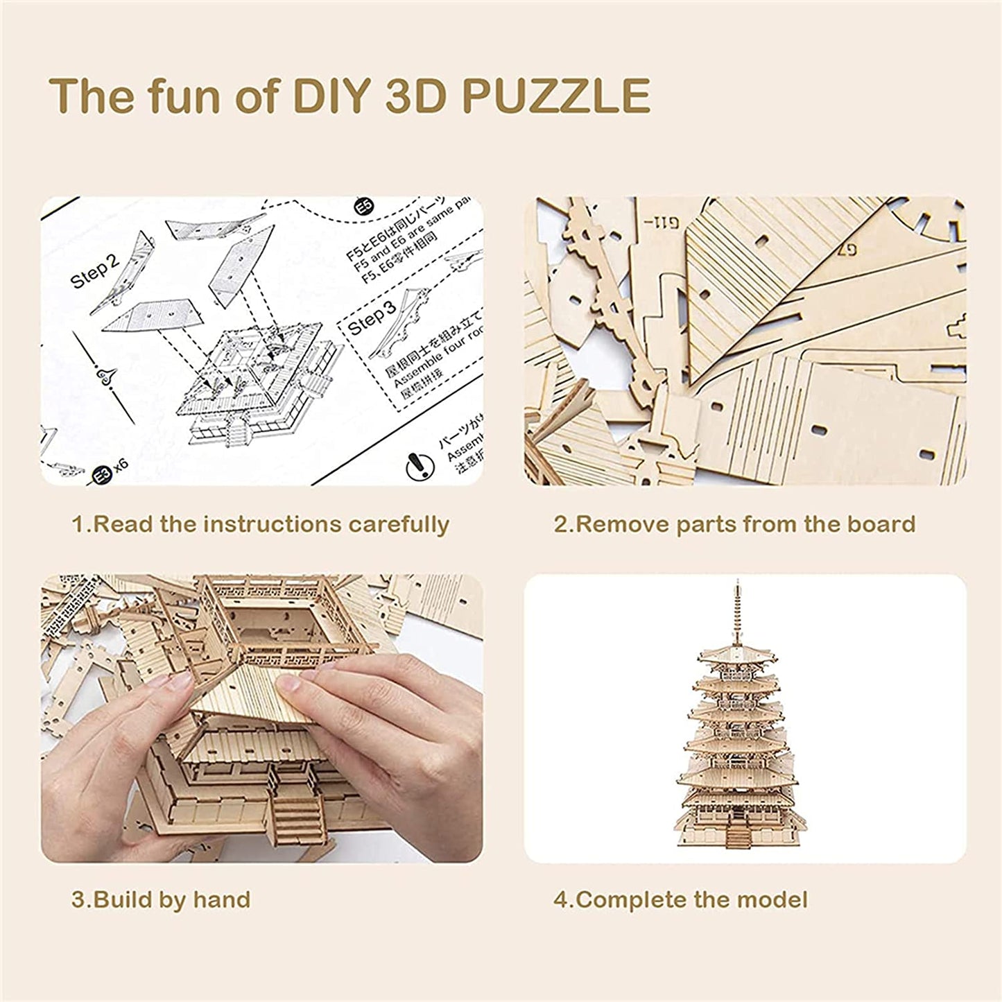 Robotime ROKR 3D DIY Wooden Puzzle Five-storied Pagoda